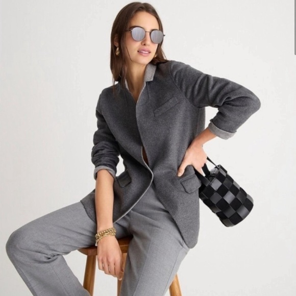 J Crew‎ Leighton Blazers Jacket Double Faced Wool Blend Gray Sz 12 BJ930 - Picture 1 of 8